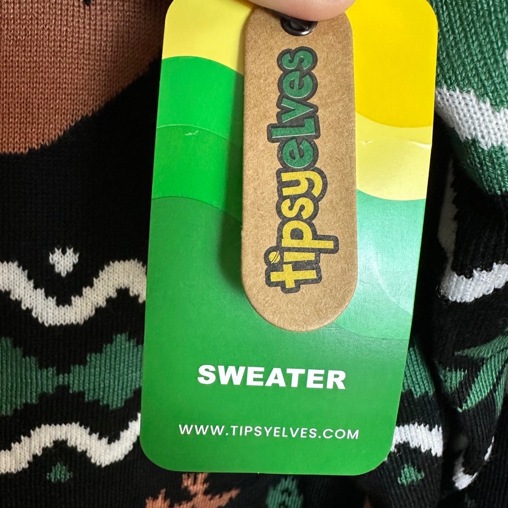 Tipsy Elves Mens Nutty Noel Cardigan Squirrel Christmas Sweater Black Green XL - Picture 7 of 9
